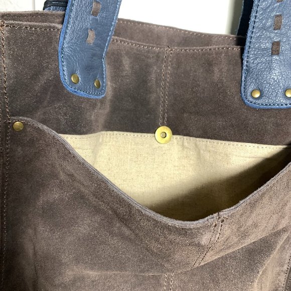 MUXO Brown Suede and Blue Leather Tote - Picture 7 of 15